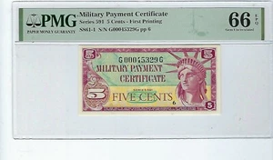 Military Payment Certificate Series 591 PMG 66 EPQ  5 cent PMG - Picture 1 of 2