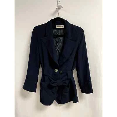 SONIA RYKIEL 复古海军蓝纽扣绑带西装外套长袖小号 — 第 1/4 张图片