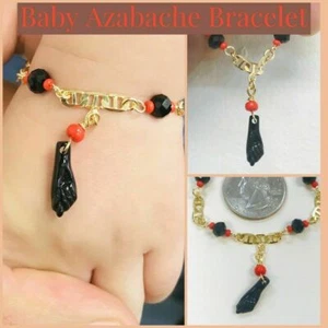 Baby Bracelet Azabache Good Luck & Protection 5.5" Pulsera de Ninos Mariner Link - Picture 1 of 10