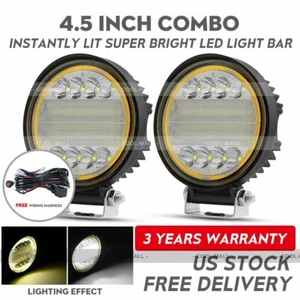 Pair 5" Round LED Work Light Bar Spot Flood Offroad Amber Driving Fog Lamp +Wire - Picture 1 of 11