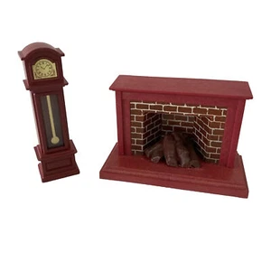 Sylvanian Families Vintage 1980's Light Up Red Fireplace + Grandfather Clock - Picture 1 of 12