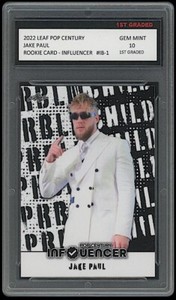JAKE PAUL 2022 LEAF POP CENTURY YOUTUBE INFLUENCER 1ST GRADED 10 ROOKIE CARD RC