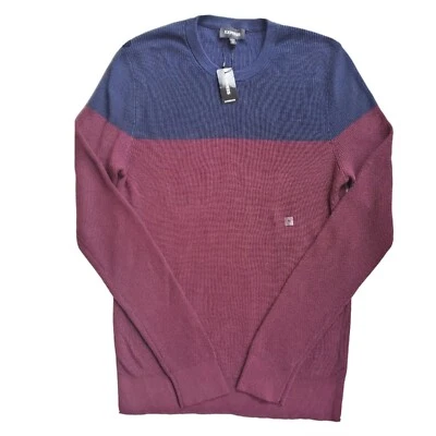 Express Pullover Crew Neck Sweater Men's M Burgundy Navy Long Sleeve $59.90 NWT - Image 1 of 4