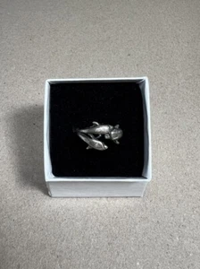Vintage Cute Little Dolphin Cluster Sterling Silver Ring Sz 6.75 - Picture 1 of 3