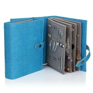 Pequeño libro grande de pendientes piel de cocodrilo imitación azul joyero de 4 páginas - Imagen 1 de 2