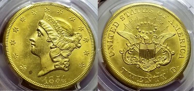 1854 S $20 Oro Liberty PCGS Genuino UNC. Detalles rasguños  Foto 1 de 4
