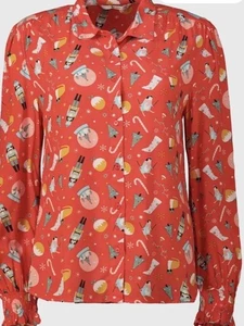 Damen TU Weihnachten Langarm Bluse In Rot Multi Größe 14 Neu mit Etikett. - Bild 1 von 9