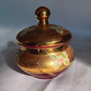 Murano Italia 24KT Oro Hecho a Mano Tarro Tapa Plato Baratija Tapa NO MARCADO - Imagen 1 de 9