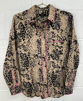 Camisa J Crew con botones estampado de leopardo para mujer talla XS rosa ribete mezcla de lino Foto 1 de 4