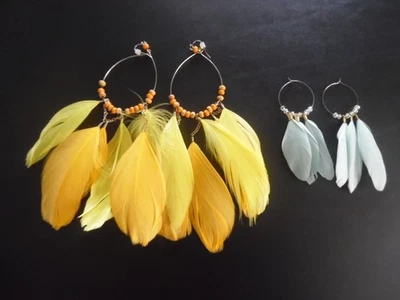 TWO PAIR OF LONG DANGLEY FEATHER EARRINGS-ONE YELLOW-ONE TEAL - Image 1 of 3