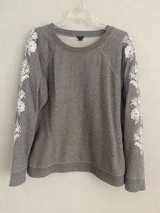 J. Crew Women's Size XL Gray Floral Applique Sweatshirt - Picture 1 of 11