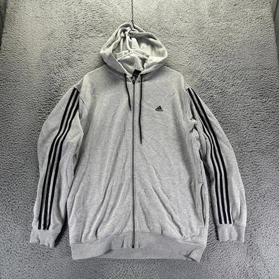 Vintage Adidas Hoddie Mens XL Gray Full Zip Fleece 3 Strips Cotton Blend - Image 1 of 4