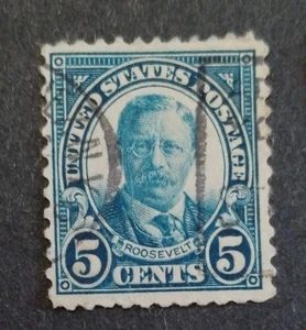 ROOSEVELT ,5 Cents,BLUE-DARK,1923,VERY RARE-HINGE,VERY GOOD CONDITION - Picture 1 of 1