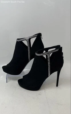 Botines Aldo para mujer negros tono plata gamuza punta abierta estrás talla 7 Foto 1 de 4