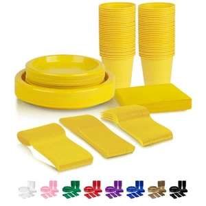 350 Piece Yellow Disposable Dinnerware Set, Includes 50 of Each: 9" Dinner Pl... - Picture 1 of 6