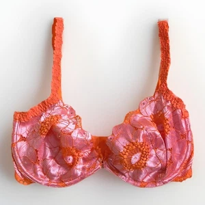 Savage X Fenty Perfect Poppies orange rosa ungefüttert Spitze Halb Bügel BH 34DD - Bild 1 von 16