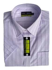 M & S Men's Lilac Stripe Shirt 15.5” Tailoring Cotton Mix Short Sleeve NEW - Picture 1 of 9