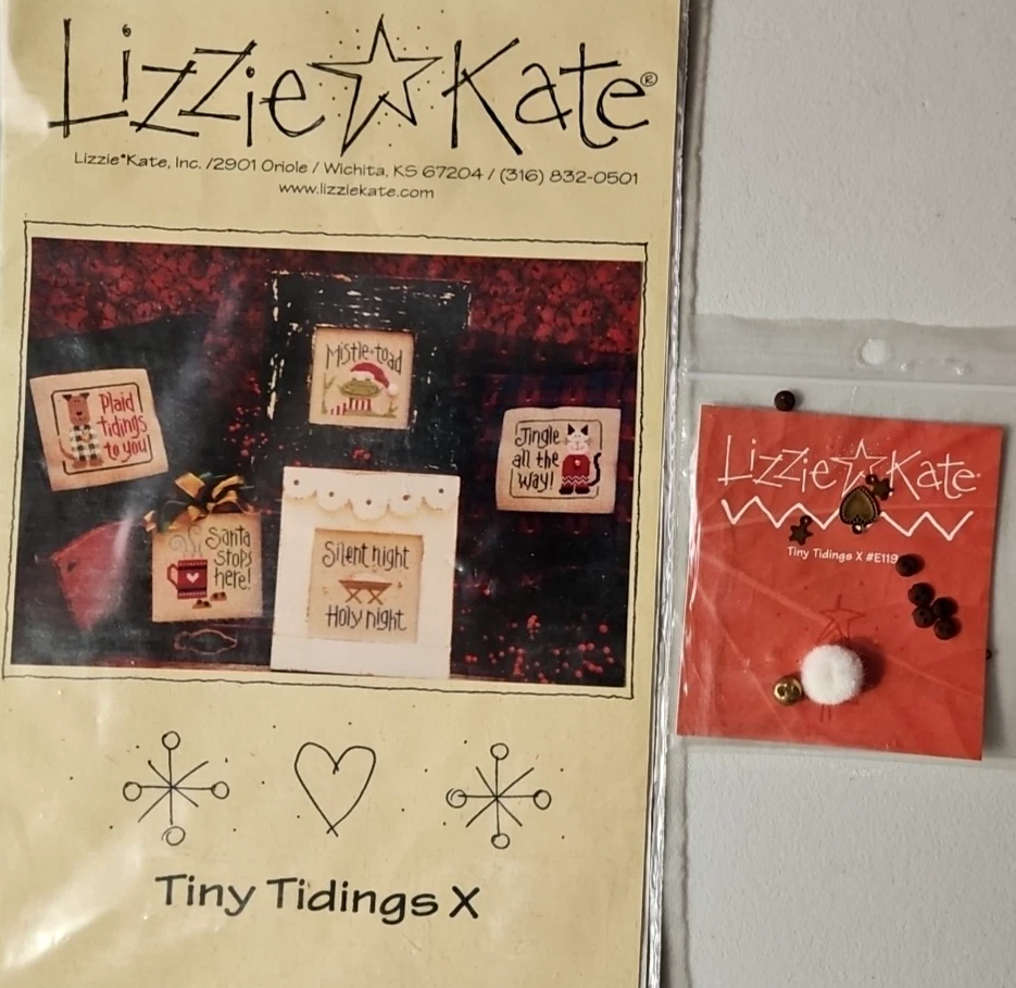 Lizzie*Kate ~ TINY TIDINGS X ~ Cross Stitch Chart w/embellishments  - Image 1 of 2