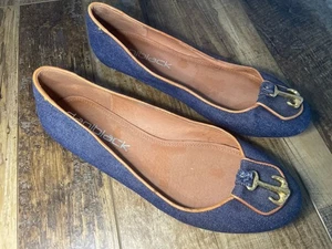 Dani schwarze Damen-Ballerinas 7M Denim Anker maritim blau hellbrauner Besatz - Bild 1 von 5