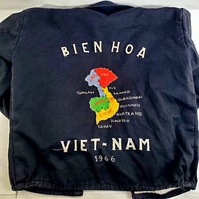 1966 Vietnam Bien Hoa Souvenir Jacket Black Map Tiger Dragon Embroidered Vintage - Image 1 of 4