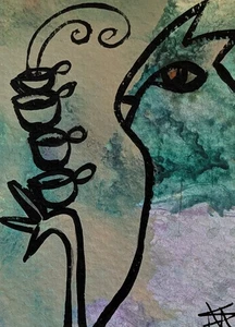 Original ACEO Cat Painting Collectible Expressionism Modern Art Samantha McLean - Picture 1 of 1