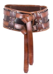Doppelter Ledergürtel braun Wikinger Mittelalter LARP Gewandung Echtleder - Bild 1 von 9