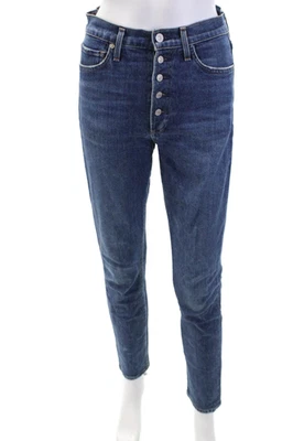 Pantalones de mezclilla Citizens of Humanity para mujer con botones de mosca tiro alto ajustados azules talla 25 Foto 1 de 4