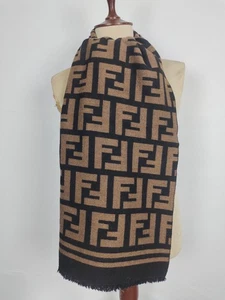 FENDI genuine vintage Black / Brown Wool wrap shawl winter scarf scarves - Picture 1 of 5