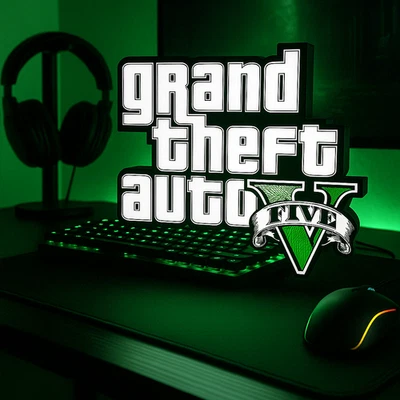 GTA 5 Logo Grand Theft Auto V Led Gaming Light Sign 3D Printed USB Power - Gift