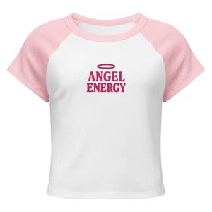 Angel Energy Embroidery Baby Tee – Vintage Retro Y2K Top for Women - Picture 1 of 9