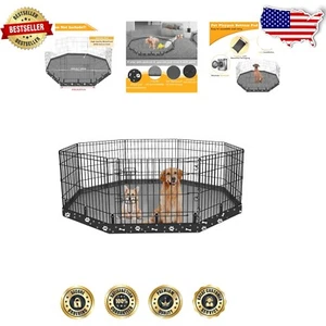 Easy Install & Clean Black Dog Playpen Pad - 24" Waterproof Oxford Fabric - Picture 1 of 9