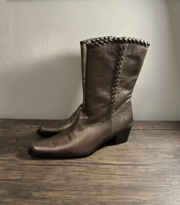 Botas al tobillo occidentales STUART WEITZMAN de cuero con ribete de látigo para mujer talla 8 M Foto 1 de 4