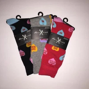 ADULT 3 PAIR MARC ECKO VALENTINES CANDY HEARTS NOVELTY GREY BLACK RED CREW SOCKS - Picture 1 of 4
