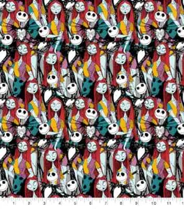 The Nightmare Before Christmas Sally & Jack Packed Print Fabric 27" & 33" x 44" - Picture 1 of 2