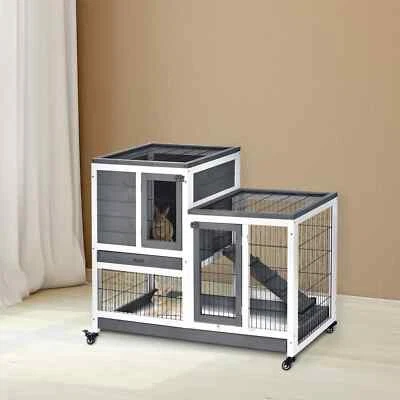 Wooden Indoor Rabbit Hutch Guinea Pig House Bunny Small Animal Cage W/ - Image 1 of 4