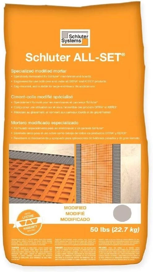 Adesivo de argamassa Schluter SETA50W conjunto completo branco 50 libras saco modificado conjunto fino - Imagem 1 de 1