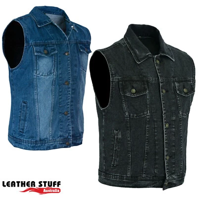 Motorcycle Denim Vest Jackets Bikers Jeans Waistcoat - Image 1 of 4