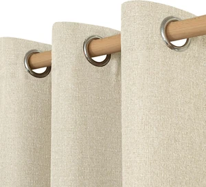 Beige Thermal Linen Curtains 84 Inch Length 2 Panels, Grommet Thick Soft Light F - Picture 1 of 12