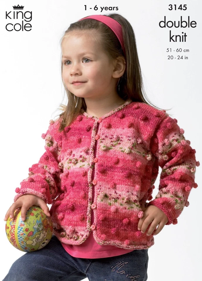 King Cole 3145 Knitting Pattern Girls Cardigan & Boys Sweater Knit in Splash DK - Image 1 of 2