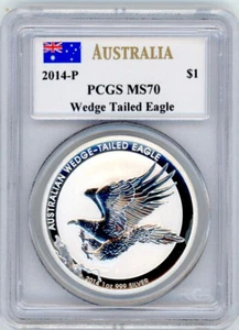2014 P Australian Wedge Tailed Eagle Silver $1 PCGS MS70 John M. Mercanti Signed - Picture 1 of 3