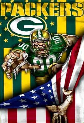 (2) Green Bay Packers US Flag Mascot 5x3.5 Waterproof Vinyl Stickers Car Decal Cover