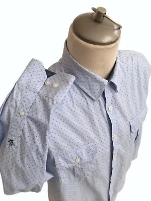 英国洗衣中号蓝色佩斯利前口袋长袖衬衫双袖袖口 — 第 1/4 张图片