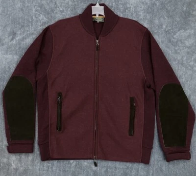 J.L. Suéter Powell Lana Alpaca Lana Hombres Grande Cremallera Completa Rojo Borgoña Codo Parche Foto 1 de 4