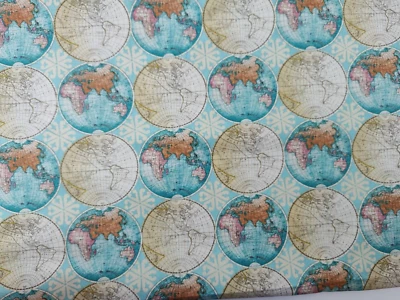 2 Yds + 28 In Globe World Woven Cotton Fabric  Candace Allen For David Textiles - Image 1 of 4