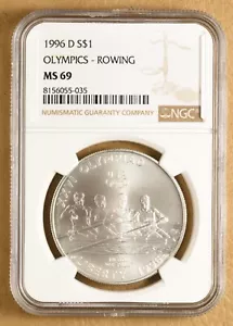 1996 D Olympics Rowing Commemorative Silver Dollar NGC MS69 - Picture 1 of 2