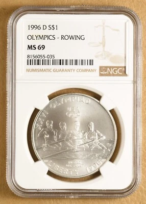 1996 D Olympics Rowing Commemorative Silver Dollar NGC MS69 - Image 1 of 2