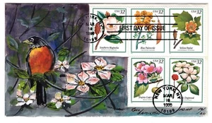 #3193-97 Flowering Trees 1998 FDC Russ Hamilton Hand-painted #10/20 - Picture 1 of 2