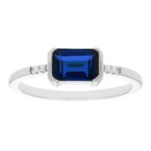 Lab-Grown Sapphire & Diamond Ring in Sterling Silver - Picture 1 of 3
