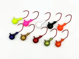 9 pk 1/4 oz Painted Round Head Crappie Fishing Jigs Red Sickle Hooks - Picture 1 of 11