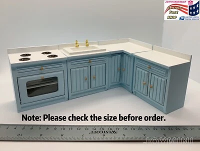 4pc Kitchen set Dollhouse 1:12 Blue Miniature Cupboard Corner Stove Sink Cabinet - Image 1 of 4